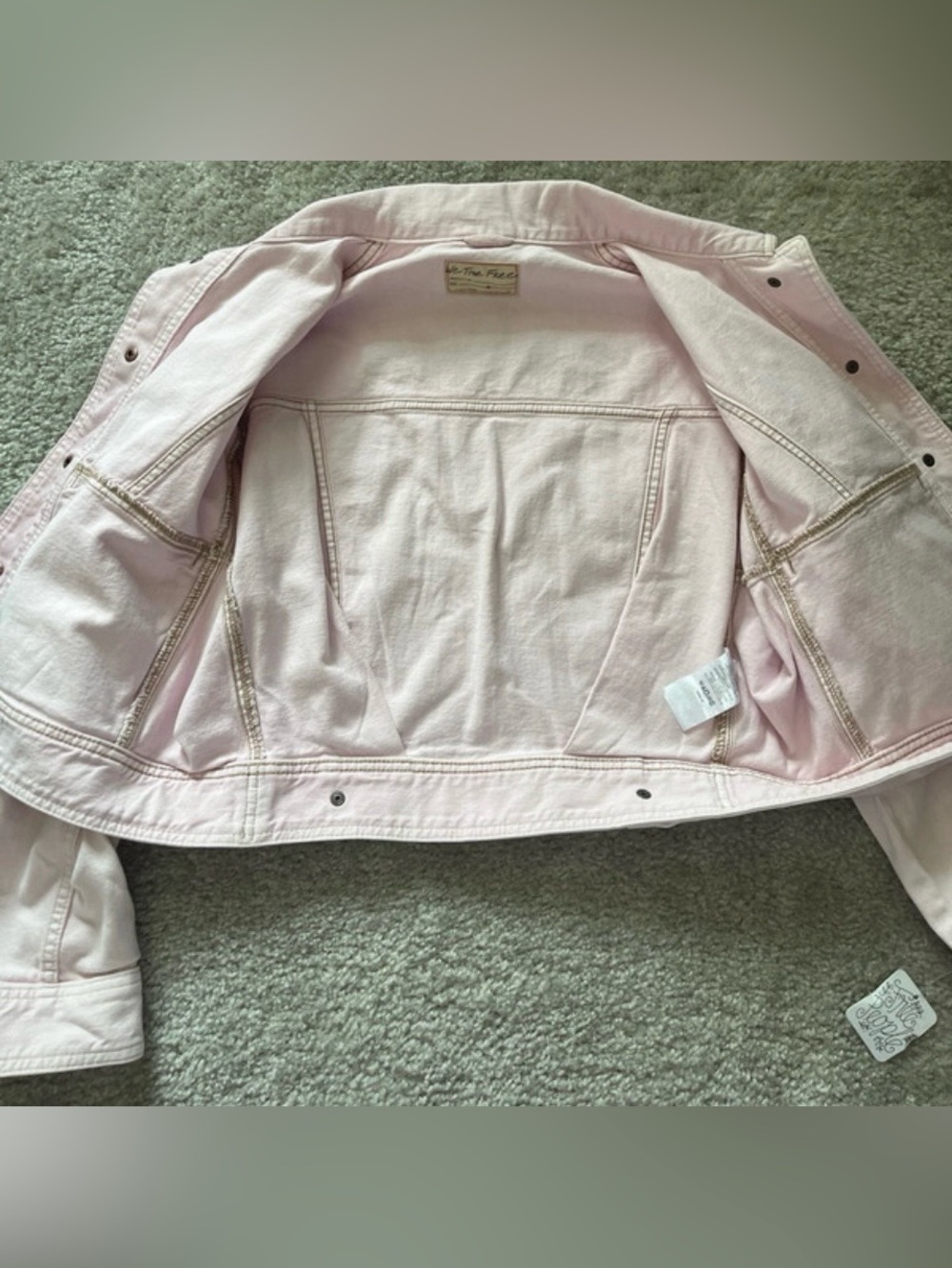 NWT Free People We the Free pale pink denim chore jacket M cotton jean jacket - Picture 6 of 11